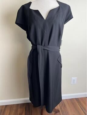 Kasper Plus Size Belted Dress• Asymmetric Neckline • Cap Sleeves NWT